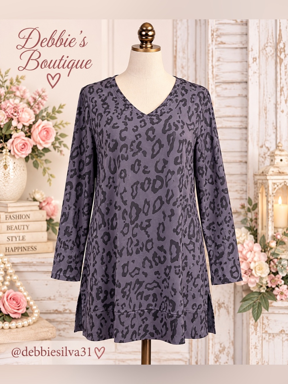 Maysoar Black and Gray Leopard Print Blouse